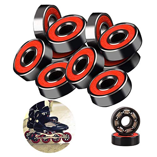 Rodamiento Bolas 8x22x7 Mm Juego Rodamientos Skate 10 Pcs Rodamiento Bolas Doble Blindaje Cojinetes Radiales Rodamientos Metal Rodamientos Miniatura Para Patinetas Patines En Scooters Negro Rojo