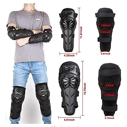 Rodilleras Moto Coderas para Hombre - 4 Piezas Motocross Rodilleras de protección Coderas Motocicleta Equipo de Protecciones para Moto K.T.M BMW, Enduro, Carreras, Ciclismo (Negro)