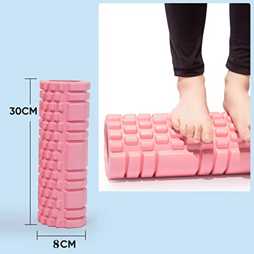 Rodillo de Espuma Foam Roller Rosado Multifunción Masajes Muscular Fitness Pilates Yoga Rollo de Fascia Rodillos de Ejercicio para el Hogar y el Gimnasio Relajar los Músculos de los Tejidos Profundos.