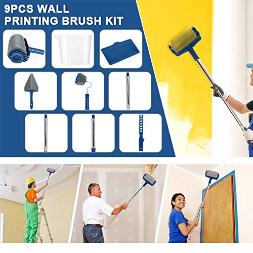 Rodillo de Pintura,Sucastle Kit de Rodillos de Pintura,con Tanque de pintura y Manija Extensible Multifunción Profesional Kit,Juego de Pinceles Para Pintar Pared en Casa y Oficina y Jardín.(9 pcs)