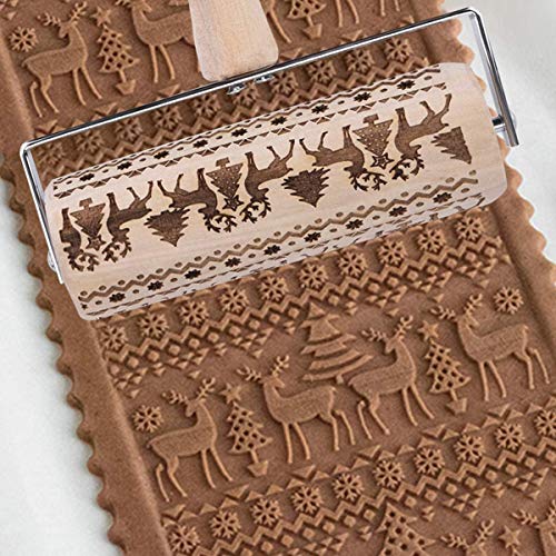 Rodillo Navideño de Madera con Diseño árbol Pino Copos Nieve Alce Utilizado para Fiestas Temáticas Navideñas o para Hacer Pasteles de Pizza de Galletas Hechos a Mano con Niños Rodillo Navideño de Madera con Diseño árbol Pino Copos Nieve Alce Utilizado para Fiestas Temáticas Navideñas o para Hacer Pasteles de Pizza de Galletas Hechos a Mano con Niños