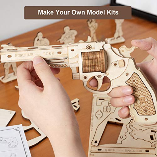 ROKR Puzzle de Madera 3D | Kit de Montaje de Pistola | Monta tu Pistola Que Dispara Gomas para Niños y Adultos (Corsac M60)