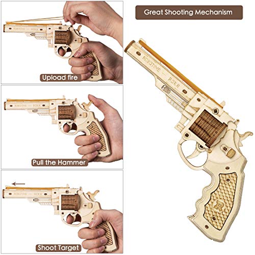 ROKR Puzzle de Madera 3D | Kit de Montaje de Pistola | Monta tu Pistola Que Dispara Gomas para Niños y Adultos (Corsac M60)