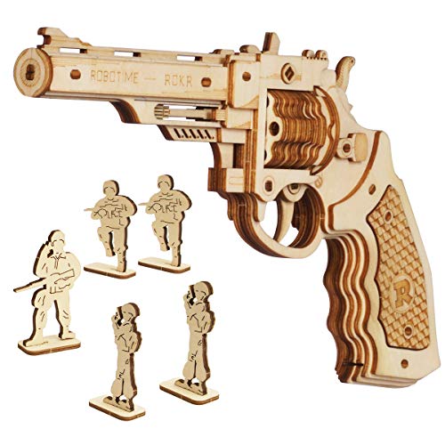 ROKR Puzzle de Madera 3D | Kit de Montaje de Pistola | Monta tu Pistola Que Dispara Gomas para Niños y Adultos (Corsac M60)