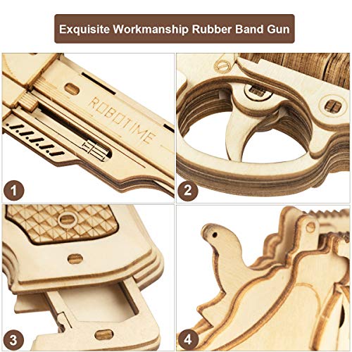 ROKR Puzzle de Madera 3D | Kit de Montaje de Pistola | Monta tu Pistola Que Dispara Gomas para Niños y Adultos (Corsac M60)