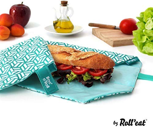 Roll'eat - Pack 2 Unidades, BOC’n’Roll Active Azul y BOC’n’Roll Tiles Verde | Dos Bolsas de Merienda Porta Bocadillos, Envoltorios Reutilizables y Ecológicos sin BPA