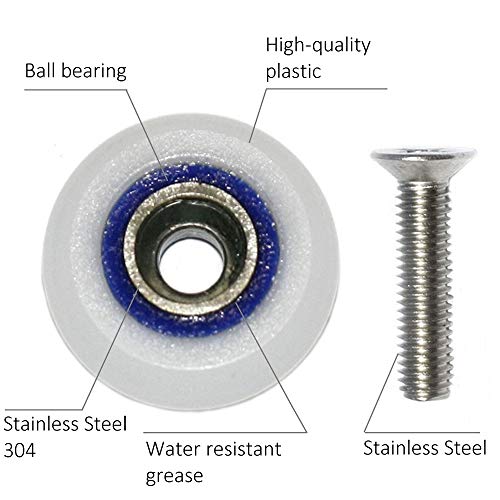 Rolli Rodamientos Mampara Ducha Acero Inoxidable Rodillos Ducha 23mm Repuesto Ruedas para Puerta Corredera Rodillos Ducha Tipo Q 8 uds y Tornillos