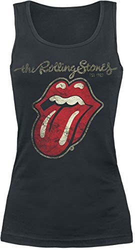 Rolling Stones The Plastered Tongue Mujer Top Negro L, 100% algodón, Regular