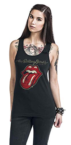 Rolling Stones The Plastered Tongue Mujer Top Negro L, 100% algodón, Regular