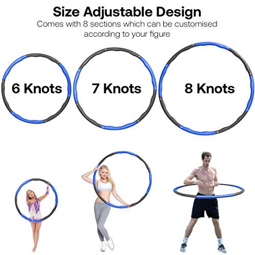 ROMIX Hula Hoop, Professional Diseño Ondulado Desmontable 8 Secciones Espuma Aro de Fitness, Diámetro Ajustable Adelgazar Ejercicio Hoola Hoop para Perder Peso Deporte Danza Adultos y Niños – Azul