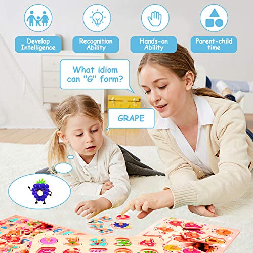 Rompecabezas de Madera Puzzle Clavijas Puzzles Conjunto de 4 Alfabeto, Número, Animales y Fruta Puzzles para niños pequeños Juguete Educativo de Multicolor para Aprendizaje (4) Rompecabezas de Madera Puzzle Clavijas Puzzles Conjunto de 4 Alfabeto, Número, Animales y Fruta Puzzles para niños pequeños Juguete Educativo de Multicolor para Aprendizaje (4)