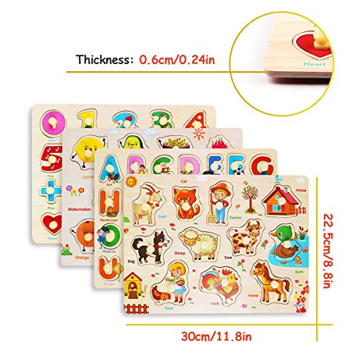 Rompecabezas de Madera Puzzle Clavijas Puzzles Conjunto de 4 Alfabeto, Número, Animales y Fruta Puzzles para niños pequeños Juguete Educativo de Multicolor para Aprendizaje (4) Rompecabezas de Madera Puzzle Clavijas Puzzles Conjunto de 4 Alfabeto, Número, Animales y Fruta Puzzles para niños pequeños Juguete Educativo de Multicolor para Aprendizaje (4)