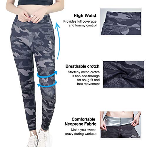 ROOTOK Mujer Pantalones Largos Deportivos de Camuflaje Leggings para Running, Yoga y Ejercicio (L)