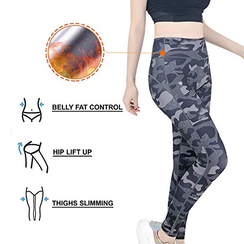 ROOTOK Mujer Pantalones Largos Deportivos de Camuflaje Leggings para Running, Yoga y Ejercicio (L)