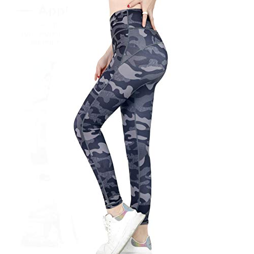 ROOTOK Mujer Pantalones Largos Deportivos de Camuflaje Leggings para Running, Yoga y Ejercicio (L)