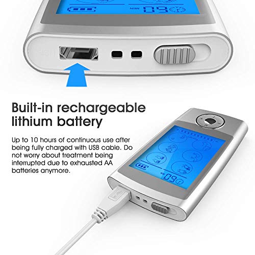 ROOTOK TENS/EMS Electroestimulador Digital, para aliviar el Dolor Muscular y el fortalecimiento Muscular, Masaje, Pantalla LCD, 2 Canales, 8 electrodos autoadhesivos, Color Plata ROOTOK TENS/EMS Electroestimulador Digital, para aliviar el Dolor Muscular y el fortalecimiento Muscular, Masaje, Pantalla LCD, 2 Canales, 8 electrodos autoadhesivos, Color Plata