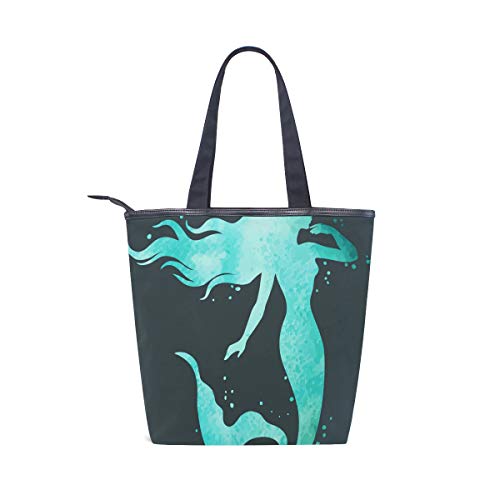 Rootti - Bolso de lona con diseño de silueta de sirena, para mujer, mujer, mujer, niña, reutilizable, bolsa de viaje, bolsa de compras, bolsa de asa Rootti - Bolso de lona con diseño de silueta de sirena, para mujer, mujer, mujer, niña, reutilizable, bolsa de viaje, bolsa de compras, bolsa de asa