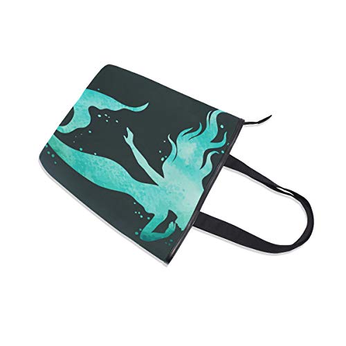 Rootti - Bolso de lona con diseño de silueta de sirena, para mujer, mujer, mujer, niña, reutilizable, bolsa de viaje, bolsa de compras, bolsa de asa
