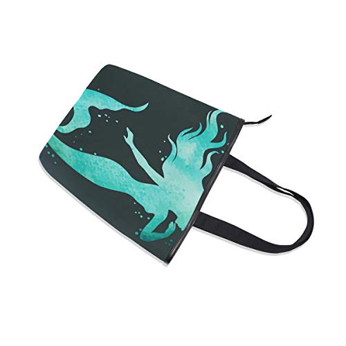 Rootti - Bolso de lona con diseño de silueta de sirena, para mujer, mujer, mujer, niña, reutilizable, bolsa de viaje, bolsa de compras, bolsa de asa Rootti - Bolso de lona con diseño de silueta de sirena, para mujer, mujer, mujer, niña, reutilizable, bolsa de viaje, bolsa de compras, bolsa de asa
