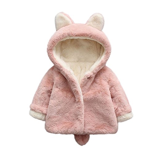 Ropa Bebé, Bebé NiñO De OtoñO Encapuchados Abrigo Linda Forma De Oreja De Conejo Ropa Abrigada Abrigo De Lana SintéTica Ropa Caliente Abrigo Grueso Chaqueta Abrigo De AlgodóN(Rosado,18-24 meses/100)