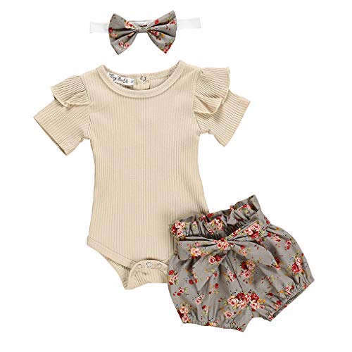 Ropa Bebe Niña Verano Fossen Recién Nacido 0 a 24 Meses Monos con Volantes y Florales Pantalones Cortos,Conjunto/2PC (Khaki, 0-6 Meses) Ropa Bebe Niña Verano Fossen Recién Nacido 0 a 24 Meses Monos con Volantes y Florales Pantalones Cortos,Conjunto/2PC (Khaki, 0-6 Meses)
