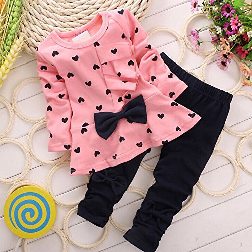 Ropa Bebe Niñas Otoño Invierno,Fossen 2PCS/Conjunto Recién Nacido Bebé Niñas Impresión Arco Camiseta de Manga Larga + Pantalones (0-3 Meses, Rosa)