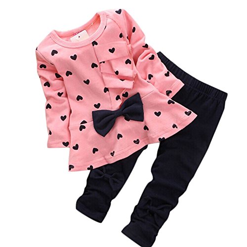 Ropa Bebe Niñas Otoño Invierno,Fossen 2PCS/Conjunto Recién Nacido Bebé Niñas Impresión Arco Camiseta de Manga Larga + Pantalones (0-3 Meses, Rosa)