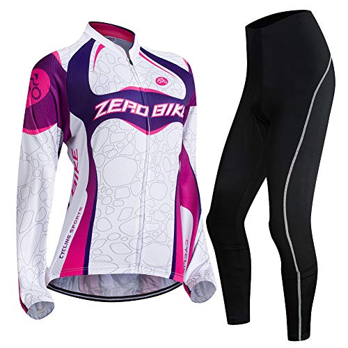 Ropa Ciclismo para Mujere, Ciclismo Maillot MTB de Manga Larga y Culotte Pantalones Acolchado 3D