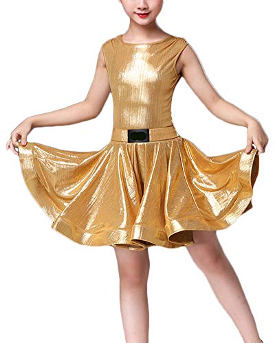 Ropa De Baile para Niñas Latino Vestido De Fiesta Dancewear De Tango Salsa De Baile Traje Dorado 120