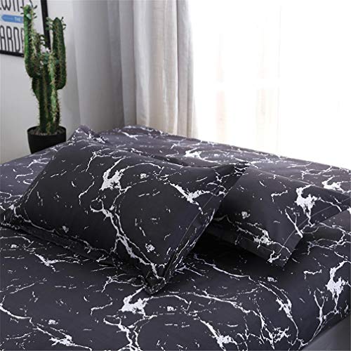 Ropa de Cama 3 Piezas (1 Funda nórdica y 2 Fundas de Almohada) Mármol Negro Blanco Geometría Enrejado Mármol Moderno Estilo nórdico (Negro, 150x200 cm - Cama 90)