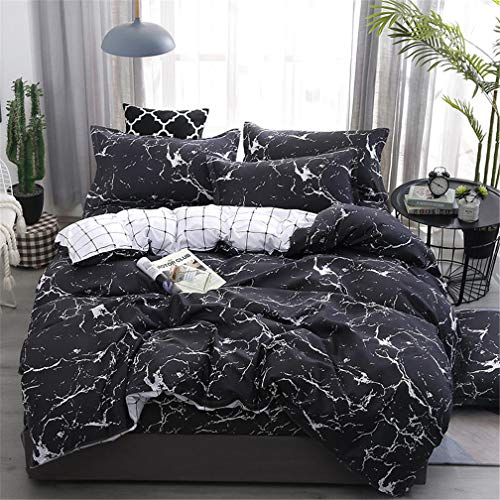 Ropa de Cama 3 Piezas (1 Funda nórdica y 2 Fundas de Almohada) Mármol Negro Blanco Geometría Enrejado Mármol Moderno Estilo nórdico (Negro, 150x200 cm - Cama 90)