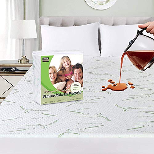 Ropa de Cama Utopía Premium 340 gsm 100% Impermeable Bambú Protector de colchón, Cubrecolchón, Transpirable, Estilo Ajustado Alrededor del elástico (150 x 200 x 30 cm)