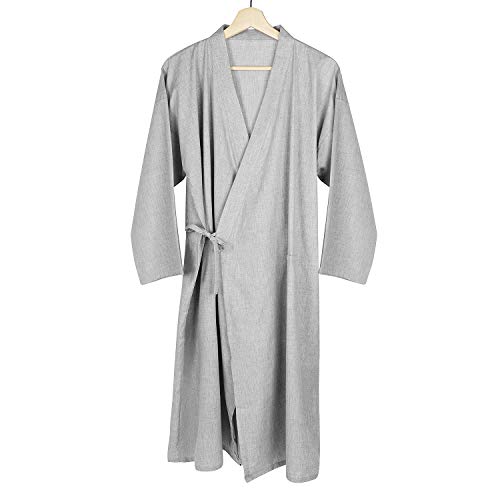 Ropa de Dormir Pijamas de Hombre Camisón de algodón Vestidos con Trajes de Kimono Camisa Pijamas de Manga Larga Bata de baño para el hogar Sala de Estar Dormir Khan Meditación al Vapor