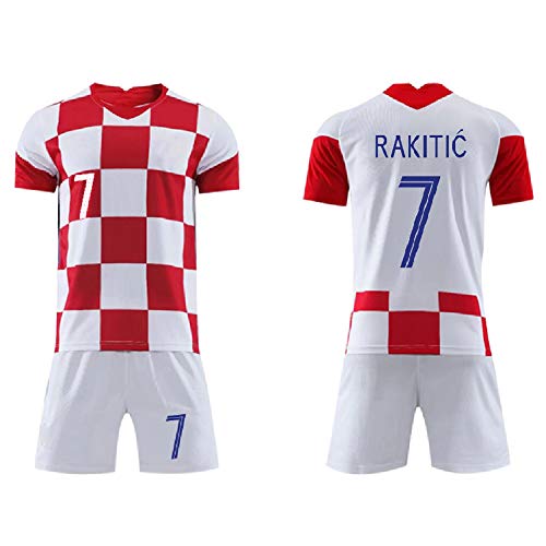 Ropa de fútbol Traje infantil, Modric 10 Rakitić 7 Perišić 4 Camiseta y pantalones cortos de fútbol Jersey, Croacia 2020 local y visitante fan Equipo Entrenamiento Uniforme deportivo-Home No 7-24