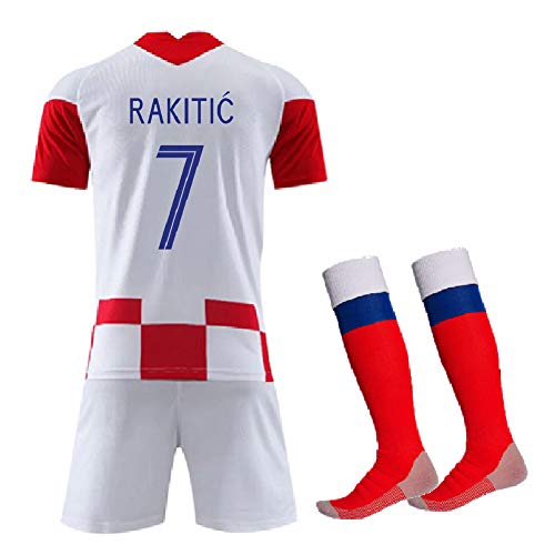 Ropa de fútbol Traje infantil, Modric 10 Rakitić 7 Perišić 4 Camiseta y pantalones cortos de fútbol Jersey, Croacia 2020 local y visitante fan Equipo Entrenamiento Uniforme deportivo-Home No 7-24