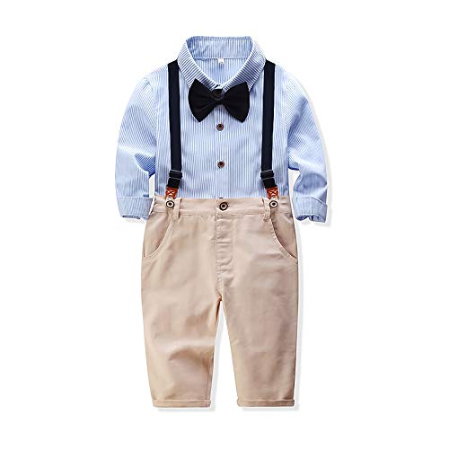 Ropa de OtoñO para BebéS Conjunto de Ropa Informal para NiñOs PequeñOs Camisa a Cuadros de Manga Larga + Pantalones con Tirantes + Pajarita 6-12 Meses