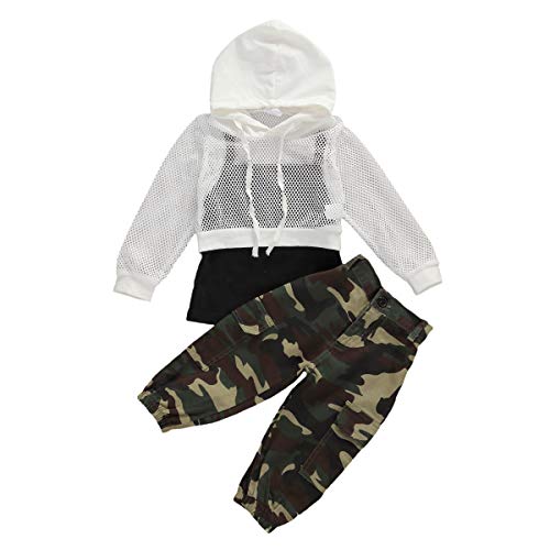 Ropa Deporte para Niña Conjuntos 3 Piezas 1 Camisola Negra Sin Mangas+ 1 Sudadera de Malla con Capucha + 1 Pantalones Largos Camuflaje Deporte Verano Casual etc (Camuflaje, 90)