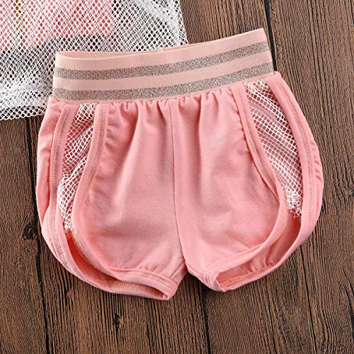 Ropa Deporte para Niña Conjuntos 3 Piezas 1 Chaqueta Malla Transparente + 1 Top con Tirantes Rosa + 1 Pantalones Cortos Rosa Deporte Verano Casual etc (Rosa, 100)