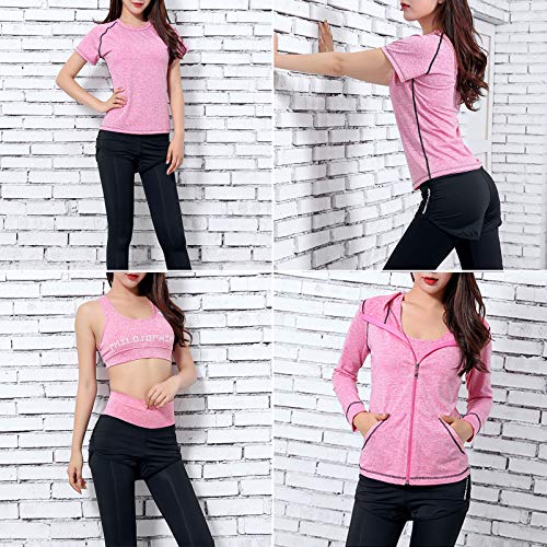 Ropa Deportiva Mujer,5 Piezas Conjuntos Deportivos para Mujer Yoga Fitness Deporte Chándales Ropa de Correr Conjunto de Gimnasio Ejercicio Carrera Entrenamiento Transpirable Cómodo