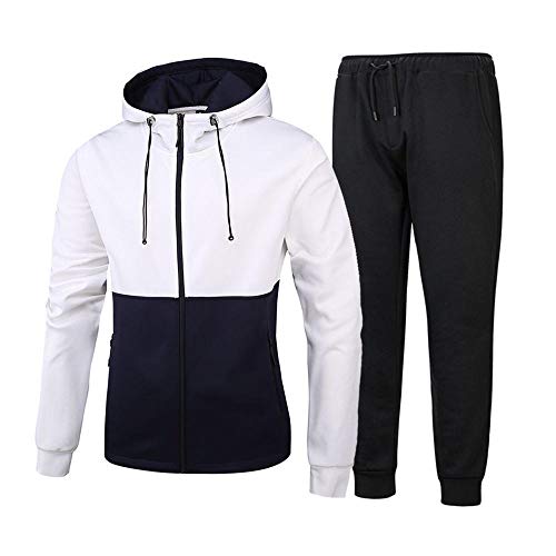 Ropa deportiva para hombre Suéter deportivo universitario de manga larga con cuello redondo Traje Suéter con capucha para estudiantes Pantalones deportivos casuales sueltos-Azul oscuro_Grande