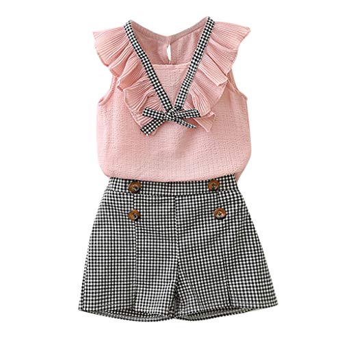 Ropa NiƱa Verano 2 a 3 4 5 6 7 aƱos - 2PC/Conjunto - Blusa con Lazo de Gasa + Pantalones Corto a Cuadros Ropa NiƱa Verano 2 a 3 4 5 6 7 aƱos - 2PC/Conjunto - Blusa con Lazo de Gasa + Pantalones Corto a Cuadros