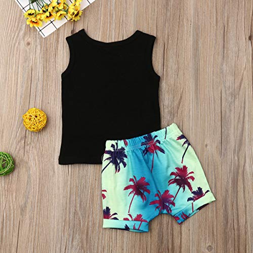 Ropa para Bebé Recién Nacido Niño Casual Conjunto de Verano de Niño Camiseta Negro sin Mangas con y Pantalones Cortos Degradado para Verano y Diario (Negro, 6-12m)