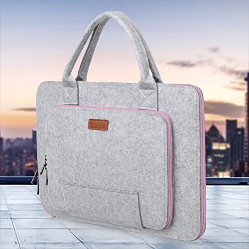 Ropch Funda para Ordenadores Portátiles 17 17,3 Pulgadas Fundas Blandas de Fieltro para Portátiles y Netbooks (Gris & Rosa)