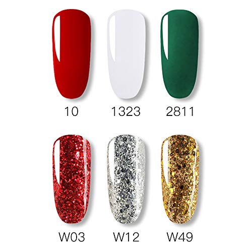 ROSALIND Esmaltes Semipermanentes de Navidad, 6 Colors Rojo Dorado Verde Bosque Blanco Esmaltes de Uñas en Gel UV LED para, Colección de El Día de los Reyes Magos 10ml