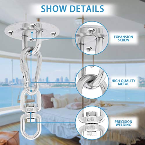 Rotación de 360 ° Ganchos para Hamaca, Ganchos de Techo, Inoxidable Anclajes de Techo, U-Tipo Gancho Fijo con Mosquetones y Tornillos, para Yoga, Hamacas, Sillón Colgante, Sacos de Boxeo Rotación de 360 ° Ganchos para Hamaca, Ganchos de Techo, Inoxidable Anclajes de Techo, U-Tipo Gancho Fijo con Mosquetones y Tornillos, para Yoga, Hamacas, Sillón Colgante, Sacos de Boxeo