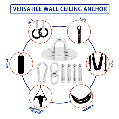 Rotación de 360 ° Ganchos para Hamaca, Ganchos de Techo, Inoxidable Anclajes de Techo, U-Tipo Gancho Fijo con Mosquetones y Tornillos, para Yoga, Hamacas, Sillón Colgante, Sacos de Boxeo