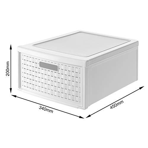 Rotho Country, Cajón 19.2l con 1 cajón en look de ratán, Plástico PP sin BPA, blanco, groß, 19.2l 45.0 x 34.0 x 20.0 cm