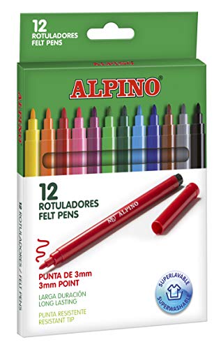 Rotuladores Alpino Coloring para niños - Estuche de 12 Colores con Punta Fina 3mm - Tinta Lavable - Perfecto para Manualidades, Pintar Mandalas o Material Escolar