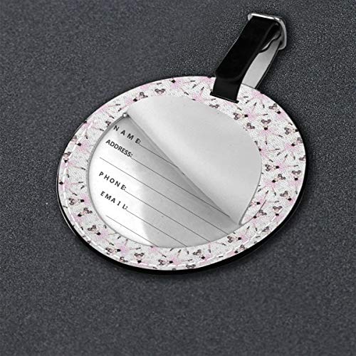 Round Travel Luggage Tags,Cartoon Beautiful Girls Doing Ballet In Tutus with Hearts,Leather Baggage Tag