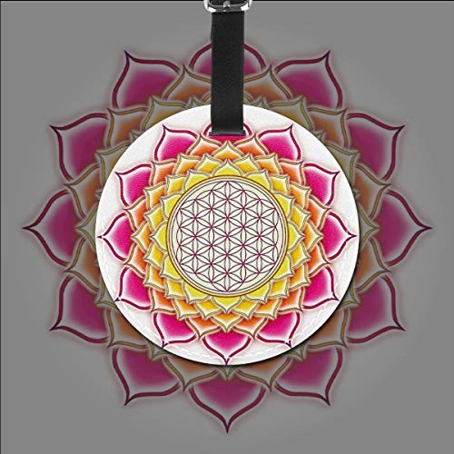 Round Travel Luggage Tags,Flower of Life Sacred Geometry Pattern Inside Lotus Petals Yoga Zen Image,Leather Baggage Tag Round Travel Luggage Tags,Flower of Life Sacred Geometry Pattern Inside Lotus Petals Yoga Zen Image,Leather Baggage Tag